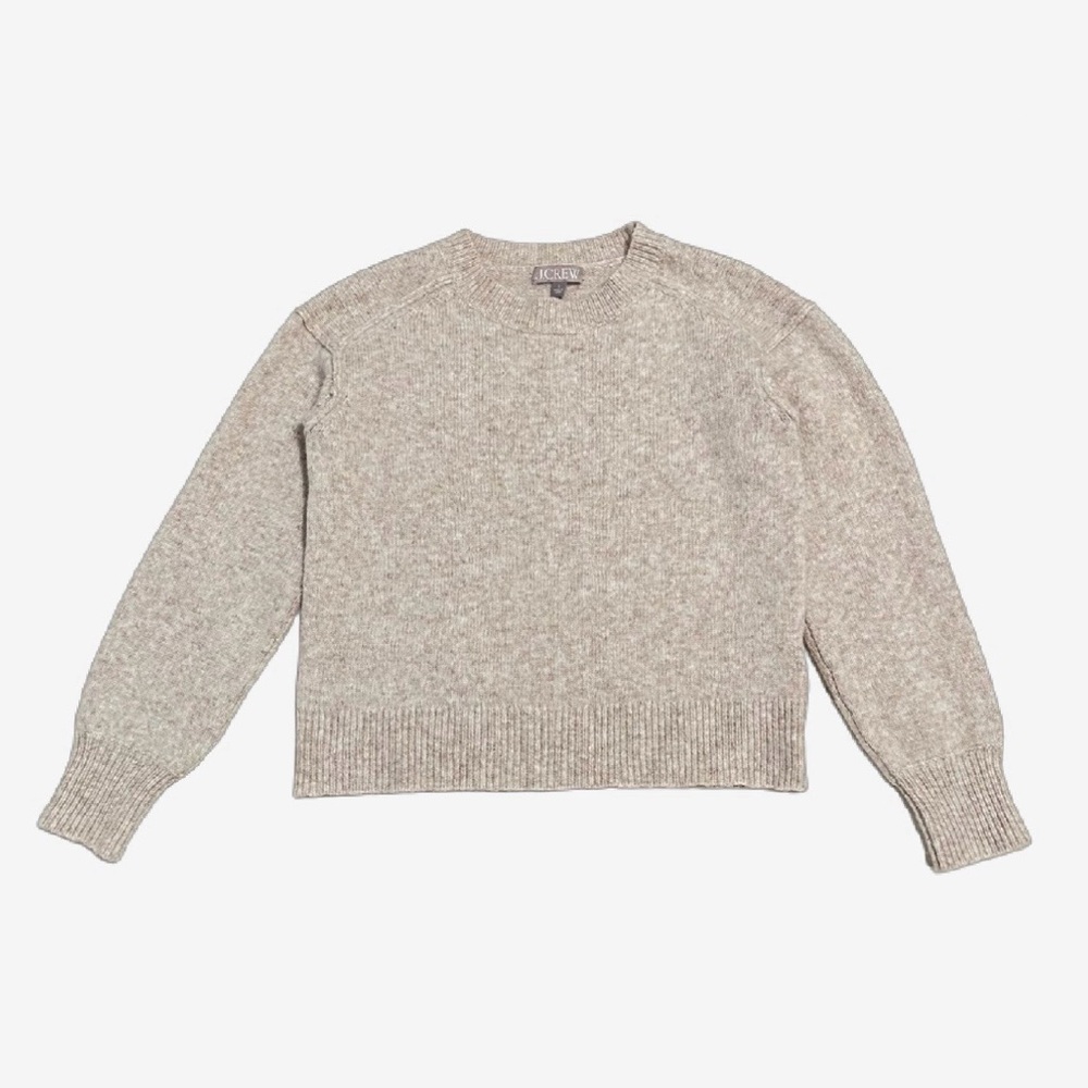 J. Crew Heathered Beige Wool Blend Crewneck Sweater